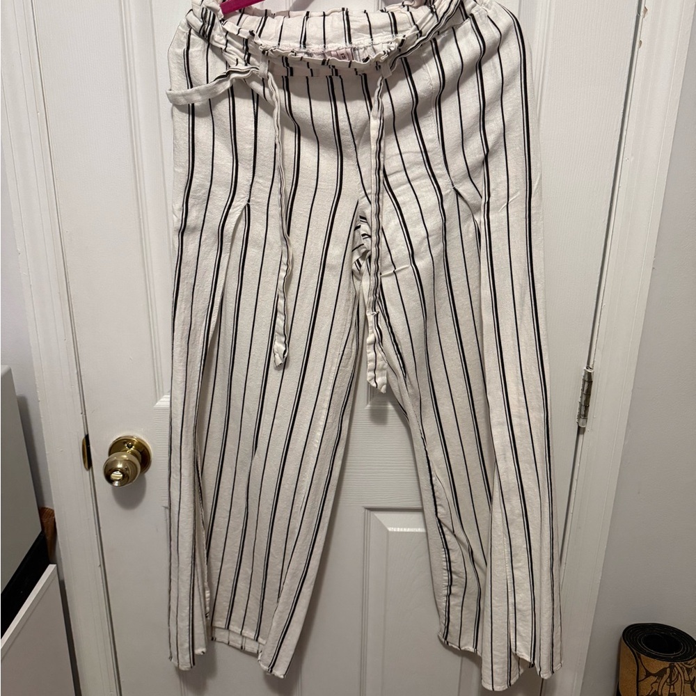 Striped White and Black Women's Pants